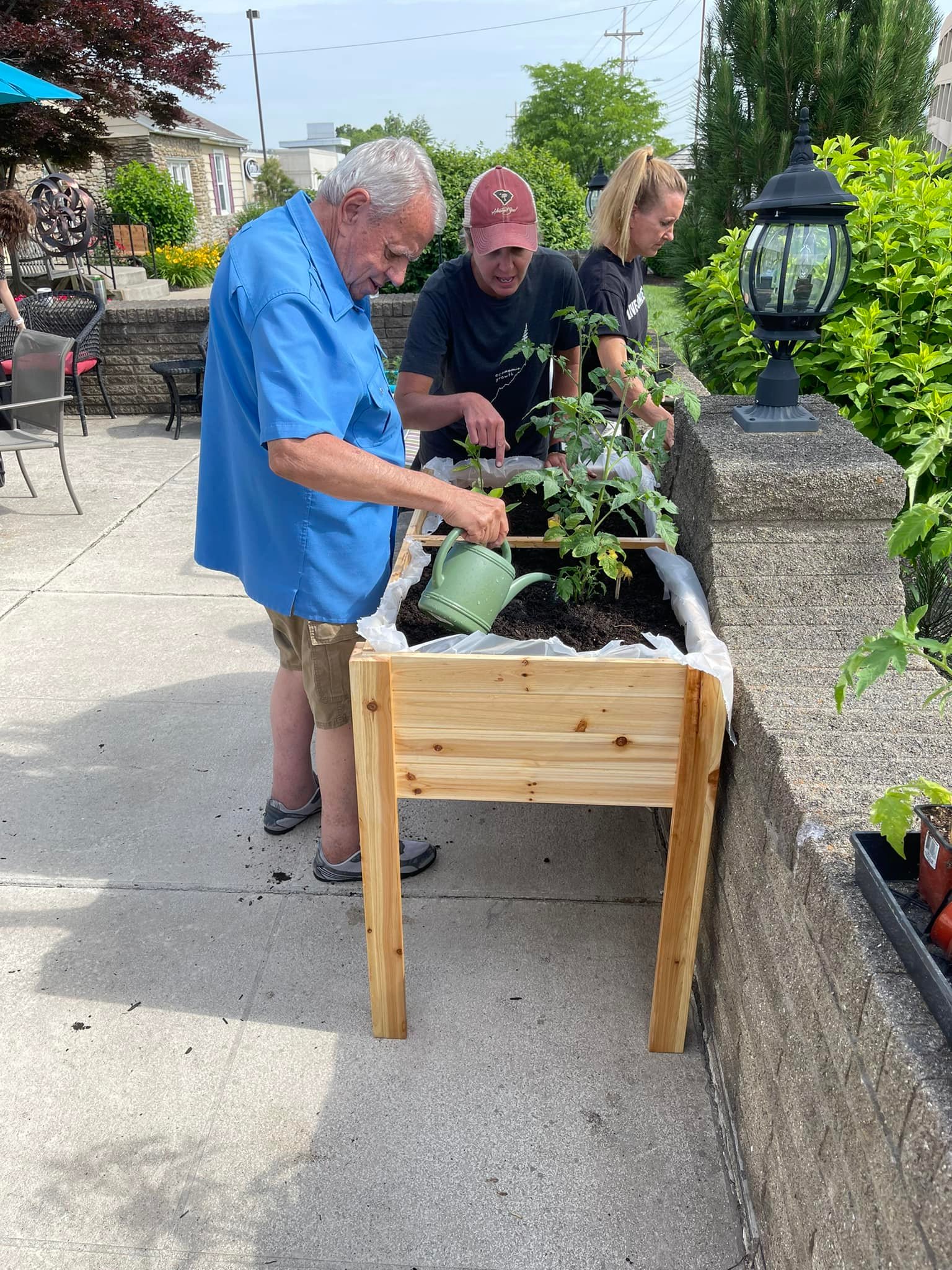 Image of a resident watering a plant.